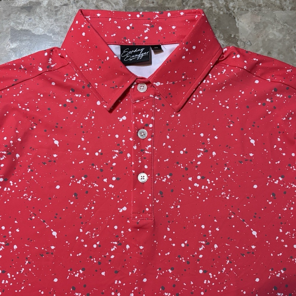 Sunday Swagger Polo Shirt Mens Medium Pink Paint Splatter Golf Stretch